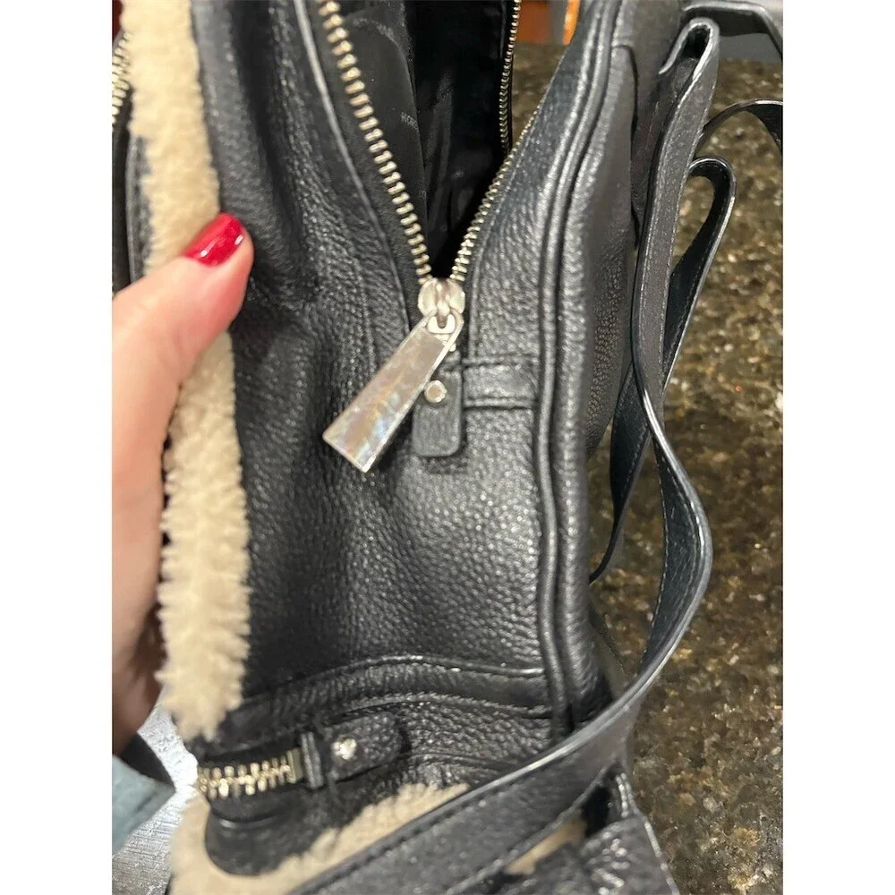Michael Kors Rhea Zip Backpack Womens Medium Black Pebbled Leather Zip